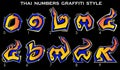 Thai numbers in graffiti style from 0 to 9 in yellow colors