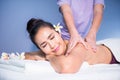 Thai oil massage to young woman in spa Royalty Free Stock Photo