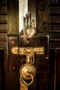 Thai old style vintage retro metal door lock and handle Royalty Free Stock Photo