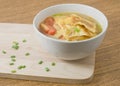 Thai Omelet Clear Soup with Tomatoes, Onion and Chopped Scallion