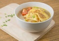 Thai Omelet Soup with Tomatoes and Chopped Scallion Royalty Free Stock Photo