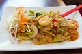 Thai Pad Kee Mao Rice Noodle with Prawns Royalty Free Stock Photo