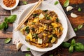 Thai Pad See Ew with beef, eggs, vegetables and rice noodles. Royalty Free Stock Photo