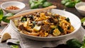 Thai Pad See Ew with beef, eggs, vegetables and rice noodles. Royalty Free Stock Photo
