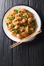 Thai Pad See Ew noodles with chicken, Chinese broccoli and egg close-up on a plate. Vertical top view Royalty Free Stock Photo