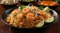 Thai Pad See Ew Noodles with Shrimp Royalty Free Stock Photo