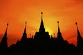 Thai pagoda at sunset, silhouette of pagoda Royalty Free Stock Photo