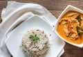 Thai panang curry with bowl of white and wild rice Royalty Free Stock Photo