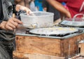 Thai Pancake, Male hands making khanom krok Traditional Thai desserts with delicious