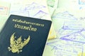 Thai passport and immigration stamps Royalty Free Stock Photo