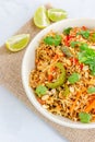 Thai Peanut Noodles with Vegetables, Top Down Asian Food Photo