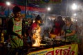 Thai people cooking Fried mussel with egg and crispy flour or Oyster omelette