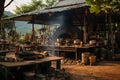 Thai people cooking in the kitchen at Mae Hong Son, Thailand, A bustling outdoor kitchen in rural Vietnam, AI Generated