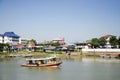 Thai people drive Barge and Tug Boat cargo ship in chao phraya river