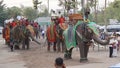 Thai people, elephant and mahout parade Pavilion at a wat par Lahansai temple , 31 January 2024 , Buriram Thailand