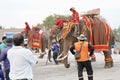 Thai people, elephant and mahout parade Pavilion at a wat par Lahansai temple , 31 January 2024 , Buriram Thailand