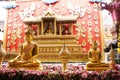 Thai people and foreign traveler respect praying and rite ritual god angel buddha statue at Wat Bang Phli Yai Nai Temple in Bang Royalty Free Stock Photo