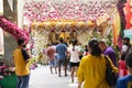 Thai people and foreign traveler respect praying and rite ritual god angel buddha statue at Wat Bang Phli Yai Nai Temple in Bang Royalty Free Stock Photo