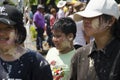 Thai people and foreigner travelers playing and splashing water