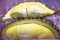 Durian fruit peeling for people eat in fruits buffet festival Royalty Free Stock Photo