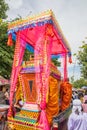 Thai people in a large group of a funeral procession in Thailand