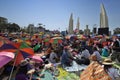 Thai people protest against corruption of the Thaksin government at Democracy Monument area Royalty Free Stock Photo