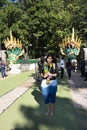 Thai people travel visit and respect praying holy thing in Wat Pa Kham Chanod at Ban Kham Chanot in Udon Thani, Thailand