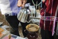 Thai people use drip coffee maker or dripper made hot coffee