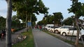 Thai people walking jogging exercise and biking in garden park