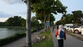 Thai people walking jogging exercise and biking in garden park