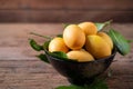 Thai plango fruit or marian plum on wood plate Royalty Free Stock Photo