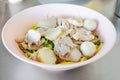 Thai pork noodles with fish ball Royalty Free Stock Photo