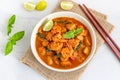 Thai Prawn Massaman Curry in a Bowl with Chopsticks