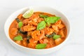Thai Prawn / Shrimp Massaman Curry in a Bowl Directly Above Horizontal Photo