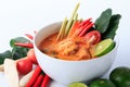 Thai Prawn Soup with Lemongrass (Tom Yum Goong) on White Background. Royalty Free Stock Photo