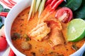 Thai Prawn Soup with Lemongrass (Tom Yum Goong) on White Background.