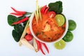 Thai Prawn Soup with Lemongrass (Tom Yum Goong) on White Background. Royalty Free Stock Photo