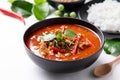 Thai red curry with pork and cooked rice with ingredients Royalty Free Stock Photo