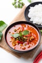 Thai red curry with pork and cooked rice with ingredients Royalty Free Stock Photo