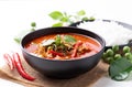 Thai red curry with pork and cooked rice with ingredients Royalty Free Stock Photo