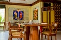 Thai restaurant interior with tables and chairs at resort Royalty Free Stock Photo