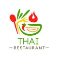 Thai restaurant logo design, authentic traditional continental food label vector Illustration on a white background