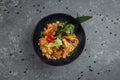 Thai rice with chicken. Thai dish of rice, chicken, Yalta onion, corn, pineapple, tomato, soy sauce, chili paste, cilantro, lime, Royalty Free Stock Photo