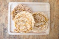 Thai rice cracker with sugar topping Royalty Free Stock Photo