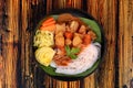 Thai rice noodle with beef in japanese curry. Royalty Free Stock Photo