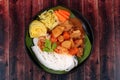 Thai rice noodle with beef in japanese curry. Royalty Free Stock Photo