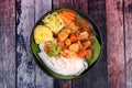 Thai rice noodle with beef in japanese curry. Royalty Free Stock Photo