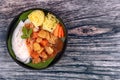 Thai rice noodle with beef in japanese curry. Royalty Free Stock Photo