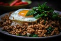 Thai Rice topped with stir-fried pork and basil,Generative AI