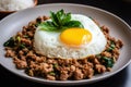 Thai Rice topped with stir-fried pork and basil,Generative AI
